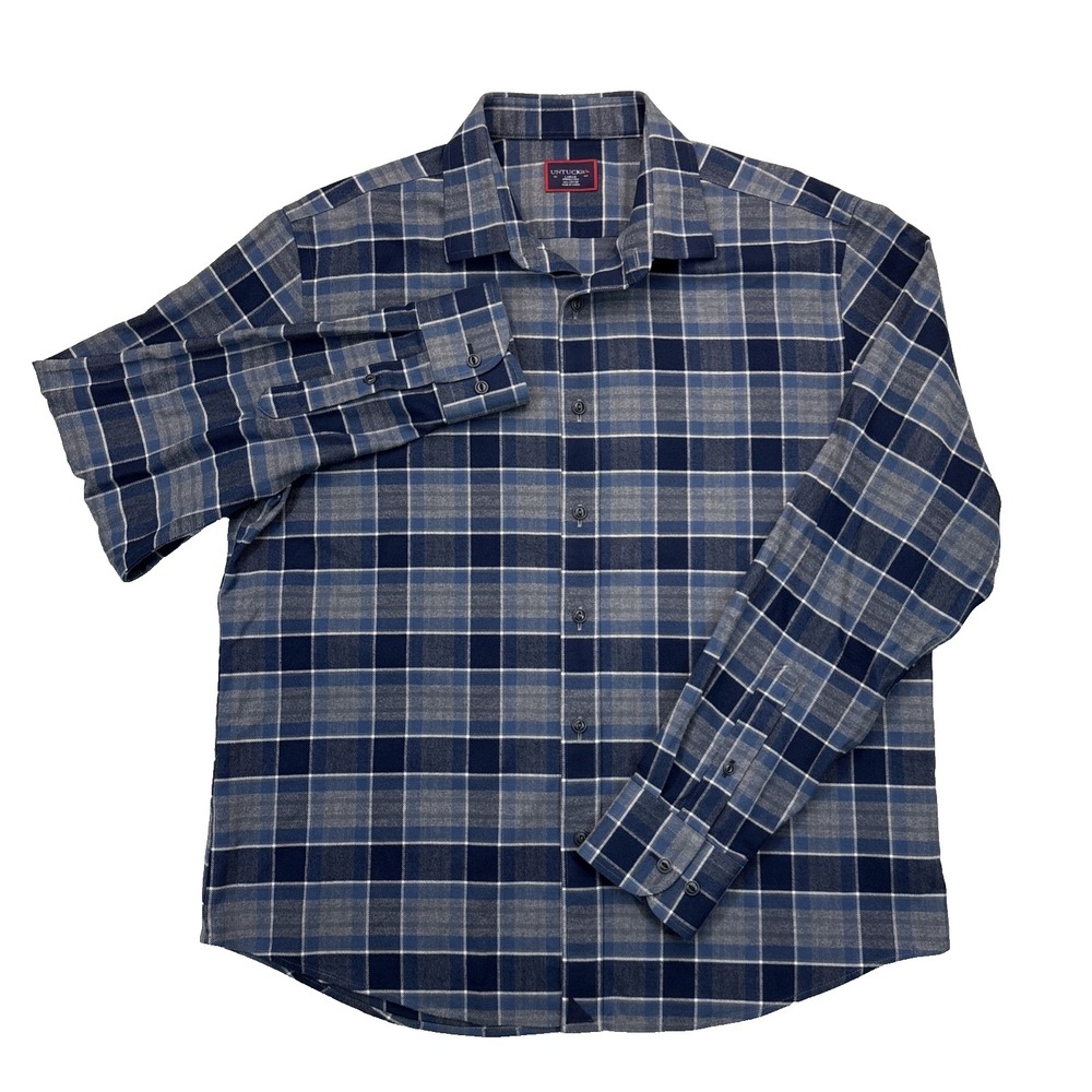 UNTUCKit Sonoraan Flannel Shirt Mens Large Blue Gray Plaid Button Up Cabincore